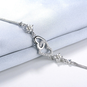 Pulsera de Plata de Ley 925 con Dijes en Forma de Corazón para Mujer, con Cristales de Estrás Engastados, para Aniversario - Gran Moda Europea - Product Image 3
