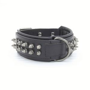 Collier pour chien en cuir véritable clouté et à pointes, robuste, anti-morsure, avec rembourrage doux pour Pitbull - Product Image 2