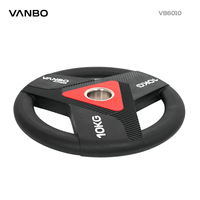 Plaques de poids VANBO Gym avec logo personnalisé, revêtement en uréthane noir, 50 mm, 3 trous, 1,25-25 kg, pour entraînement musculaire