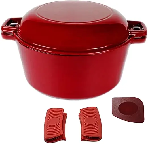 Customized 2 in 1 Combo Cooker Red Enameled Cast Iron Double Dutch Oven gusseisen for Bread