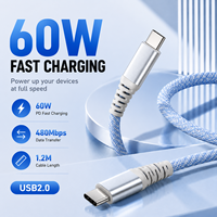 Câble de charge rapide USB C vers Type C 60W 1,2m 3A PD USB 2.0 Câble de données tressé en nylon pour ordinateur portable Smartphone Fabricant OEM ODM