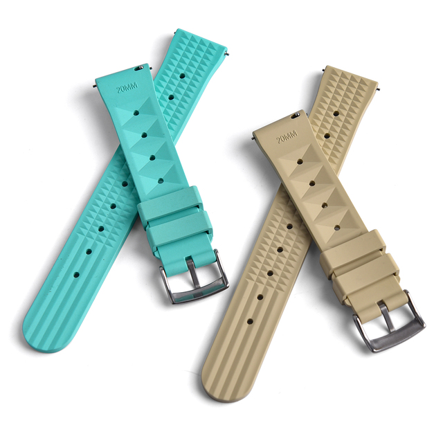 JUELONG New Colors Khaki Cyan FKM Waffle Rubber Watch Strap Replacement Quick Release 20mm 22mm Watch Bands for Diver Watch