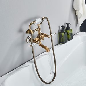 <span class=keywords><strong>Robinet</strong></span> <span class=keywords><strong>de</strong></span> bain avec douchette, tête <span class=keywords><strong>de</strong></span> douche murale en laiton, deux poignées en céramique, design vintage nostalgique - Product Image 6