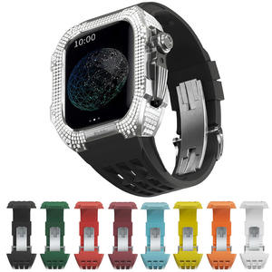 Kit de modificación de carcasa de lujo con marco de diamantes de <span class=keywords><strong>titanio</strong></span> para <span class=keywords><strong>Apple</strong></span> <span class=keywords><strong>Watch</strong></span> 8 7 6 5, <span class=keywords><strong>correa</strong></span> de goma de fluoruro pa - Product Image 3
