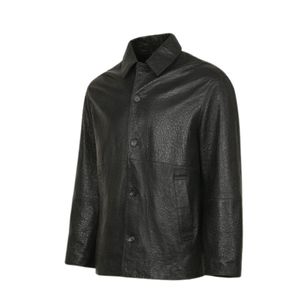 Men <b>Black</b> Classic Leather Jacket Stand Collar <b>Letter</b> Pattern Winter Finished Casual & Formal Style - Product Image 3