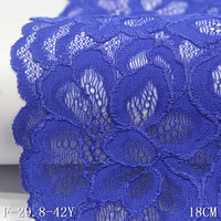 Tissu de dentelle élastique en Spandex bleu 18CM, robe en dentelle extensible en maille fleurie fantaisie
