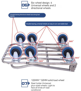 Kereta lipat 6 roda baja tahan karat, kereta tangan troli tempat tidur datar besar untuk bergerak dengan rem - Product Image 4