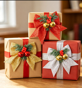 Laço de Natal para Árvore de Natal com Pinhas e Frutas Vermelhas, Laços Decorativos de Natal com Glitter e Lantejoulas, Enfeite de Festa - Product Image 4