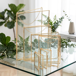 Modern Simplicity Brass Double Glass <b>Frames</b> Handmade Folding Design Customized Sizes for Pressed Flowers Photos Coins Hanging - Product Image 1