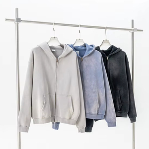 Yingling 332g Cotton Custom Hoodies <b>Men</b> Vintage DTG Big Pattern 100% Cotton Full Zip up <b>Hoodie</b> O Drawstring Zip <b>Hoodie</b> - Product Image 1