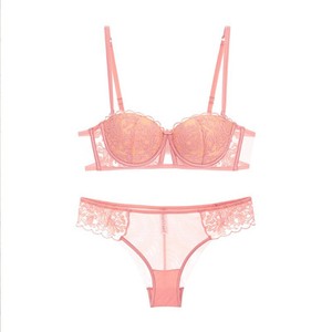 Broderie française dentelle sous-vêtements mince coton demi-tasse petit <span class=keywords><strong>sein</strong></span> Push up soutien-gorge montrer poitrine grand Anti-affaissement Sexy soutien-gorge ensemble - Product Image 6