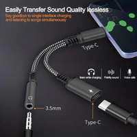 2-en-1 Double USB C Femelle PVC Câble Adaptateur 3.5mm Prise Casque Audio Aux Connecteur Coaxial pour Microphone pour Téléphone