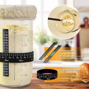 Ensemble de bocaux pour levain, paniers en rotin d'Indonésie, racloir en métal et plastique, lame à pain pour marquer le pain, panier de fermentation pour levain - Product Image 2