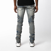 Pantalon en denim tactique empilé et fuselé à l'acide pour hommes, multi-poches, utilitaire, cargo, streetwear, jean skinny extensible solide pour couple