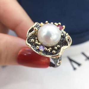 Base para Anillo de Plata S925 con Perlas DIY de 1878, Base para Joyería de Plata de Moda con Perlas Redondas de 8-11 mm, Tamaños 6 mm y 8 mm - Product Image 1
