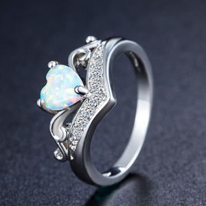 Heart-shaped <b>Opal</b> <b>Ring</b> Women's Fashion Jewelry Prong Setting Gift <b>Silver</b> Tone Crystal Inlay CY107 - Product Image 2
