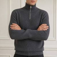 Herren Viertelreißverschluss-Pullover Gerippter Strick Anthrazitgrau Melierter Warmer Winter-Pullover OEM ODM Individuelles Logo
