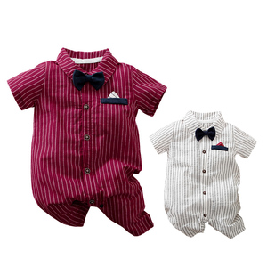 Combinaison d'été à manches courtes rayée pour bébé garçon nouveau-né, vente en gros - Product Image 1