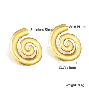 Pendientes de Concha Espiral Geométricos Minimalistas de Acero Inoxidable Chapado en Oro de 18K, Joyería de Moda Personalizada a Prueba de Agua para Mujer - Product Image 3