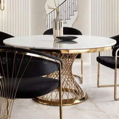 Modern design high quality stainless steel legs round dining table table jazz white marble top table