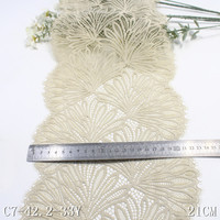 Tissu en dentelle Chantilly douce sur mesure en gros, 21 cm, beige délicat, maille en nylon élasthanne, dentelle Chantilly française à franges pour soutiens-gorge
