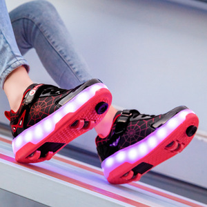 Spider-Man Led Roller Shoes For Kids With Flashing Lights And Brakes Size 2558 Black Red - Product Image 3