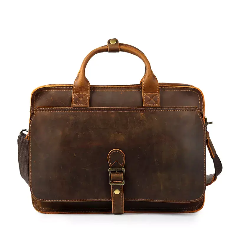 YD-8132 Vintage first layer cow leather genuine leather messenger bag laptop briefcase for men