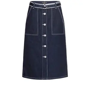 New Fashion Second Hand Clothes Women Purplish Blue Denim Dress Summer Navy Blue Jean Skirt Long Swing Stylish