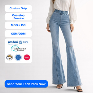 SHENGFU <span class=keywords><strong>Jeans</strong></span> Bootcut da Donna a Vita Alta in Denim Elasticizzato, Vestibilità <span class=keywords><strong>Slim</strong></span>, Gamba Svasata, Lavaggio Vintage, Produzione Personalizzata OEM - Product Image 1