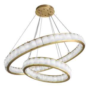 Lustre LED rond doré avec abat-jour en verre pour plafonnier de salon, base d'ampoule E27, blanc chaud 3500K - Product Image 6