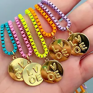 Fashion Multi Color Chain Necklace Gold Plated Love Custom Designer Pendant Necklace Jewelry