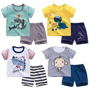 Ropa Infantil de Algodón al por Mayor, Ropa de Casa con Dibujos Animados, Conjunto Deportivo Infantil Liso, Pijama Infantil de Verano, Conjunto de Manga Corta - Product Image 1