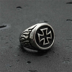 Men's Stainless Steel <b>Cross</b> <b>Ring</b> <b>Silver</b> Punk Style Geometric Design Gift Jewelry 260100 - Product Image 3