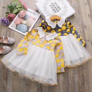 New Product Boutique Clothing Yellow <b>Flower</b> Girls Long Sleeve Dress With Buttons for Kids Wear Made in China - Product Image 3