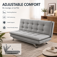 Sofá Cama Convertible Moderno de Lujo, Sin Brazos, Plegable, Tapizado, Gris, Patas Cromadas, 2 en 1, Ahorro de Espacio, Mueble Cómodo para el Hogar