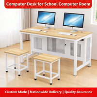 Bureau informatique rabattable, table à moniteur semi-intégré dissimulé, bureau d'étudiant multimédia pour salle de classe électronique et laboratoire informatique scolaire