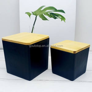 Vela cuadrada de vidrio negro, contenedor con tapa de madera para fabricación de velas, venta al por mayor - Product Image 2
