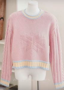 Wholesale Custom Women's Preppy Long Sleeve Crochet <b>Cable</b> Pullover Sweet Jacquard Print Front Logo Silk <b>Sweater</b> Top for Winter - Product Image 3