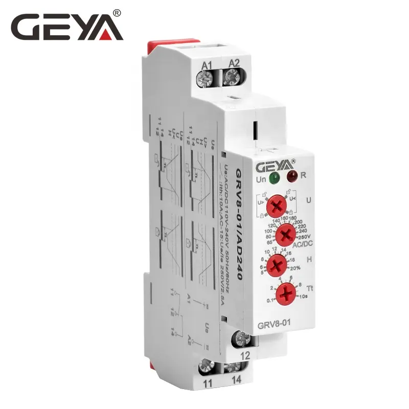 GRV8-01 Đường Ray Din GEYA Rơle Bảo Vệ Điện Áp Một Pha Trên Điện Áp 10A DC12V 24V 48V 110V 240V