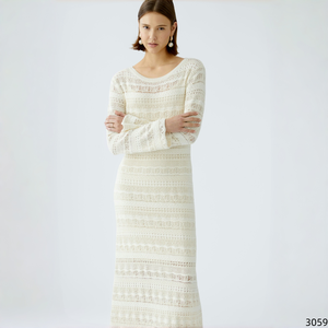 Vestido Midi de Punto Mixto con Cuello Redondo, Manga Campana, Semitransparente, Ajustado, con Estampado Geométrico para Mujer - Product Image 2