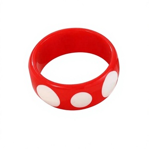 Handmade Green Polka White Dots Acrylic <b>Resin</b> Bangle Bracelets Fancy Design Unisex Cute Cartoon Style Fashion Jewelry Woman - Product Image 5