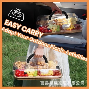 Plateau alimentaire multi-compartiments en bambou avec couvercle en acrylique pour usage hôtelier et en cuisine - Product Image 4