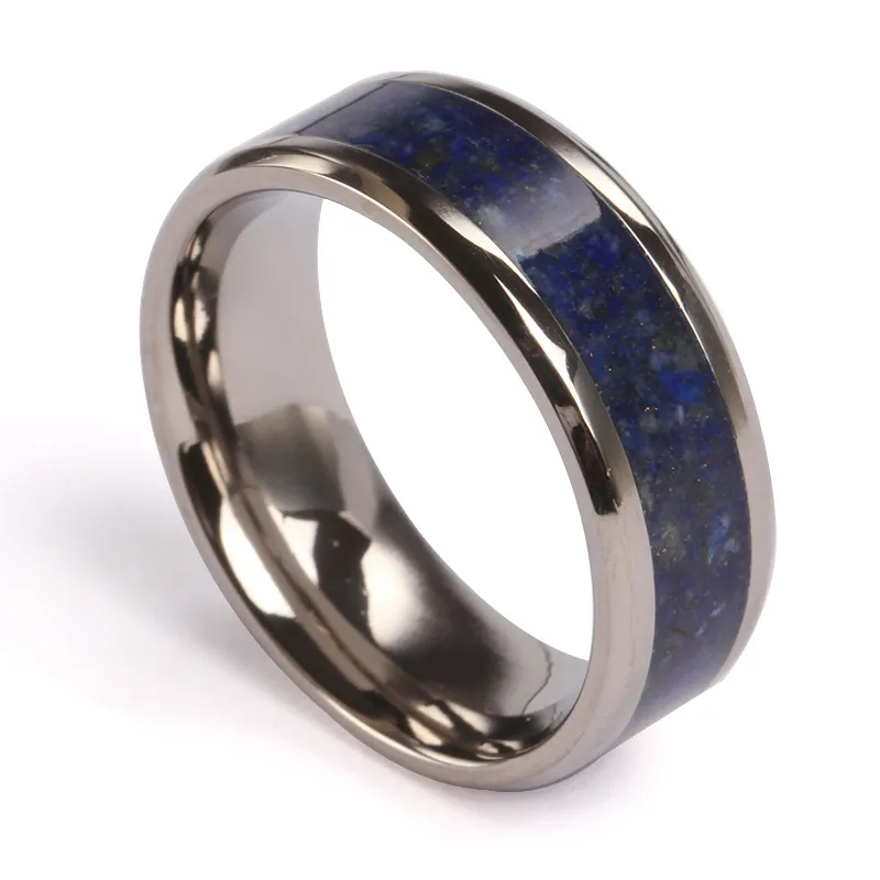 Sieraden Mannen Dagelijks Dragen Ringen Natuurlijke Lapis Lazuli Steen Inlay Titanium Heren Trouwringen