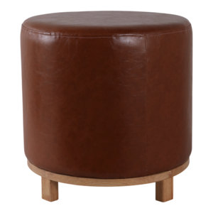 Pouf ottoman rond moderne en similicuir marron avec pieds en bois, repose-pieds, tabouret, meuble de décoration pour chambre et salon - Product Image 4