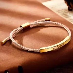 Custom Statement Fashion Jewelry 18K Gold Plated Bar Engravable Adjustable Colorful Braided Rope Bracelet for Men Women