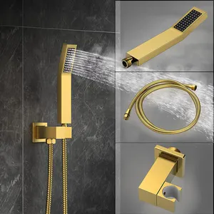 Bathroom Faucets Brass AQUACUBIC Wall Mounted Shower Faucets Brass Bathroom Concealed Shower Faucet Mixer Set With Rain Shower Head