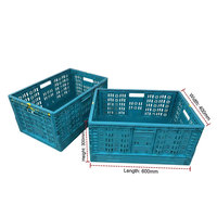 Caisse en plastique empilable peu encombrante, bleue, design creux, caisses pliantes en plastique pour la maison et le bureau