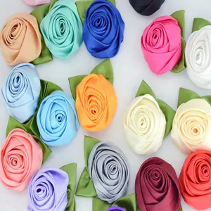 5.5cm 3D yaprak rengi kumaş gül tomurcuk el yapımı şerit dekorasyon çiçek DIY aksesuarları ayakkabı ve şapka aksesuarları