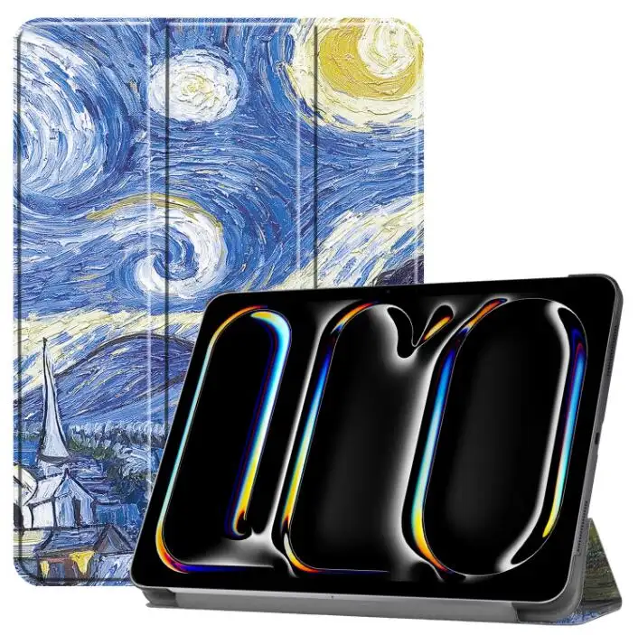 Voor Ipad Pro 11 2024 Verstelbare Stand Slanke Pu Lederen Kleurrijke Patroon Print Case Met Auto Wake/Sleep Smart Cover