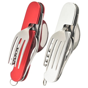 มีดพับอเนกประสงค์สำหรับตั้งแคมป์กลางแจ้ง ถอดประกอบได้ ทำจากสแตนเลส พกพาสะดวก พร้อมส้อม ช้อน ชุดอุปกรณ์รับประทานอาหาร 6 ชิ้น - Product Image 5